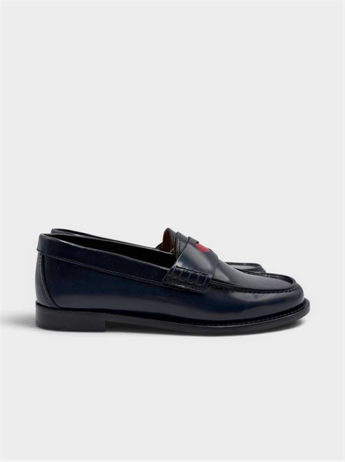 Mocassino blu in pelle con cuore rosso IL LACCIO | ANGYABRASIVATOBLUE